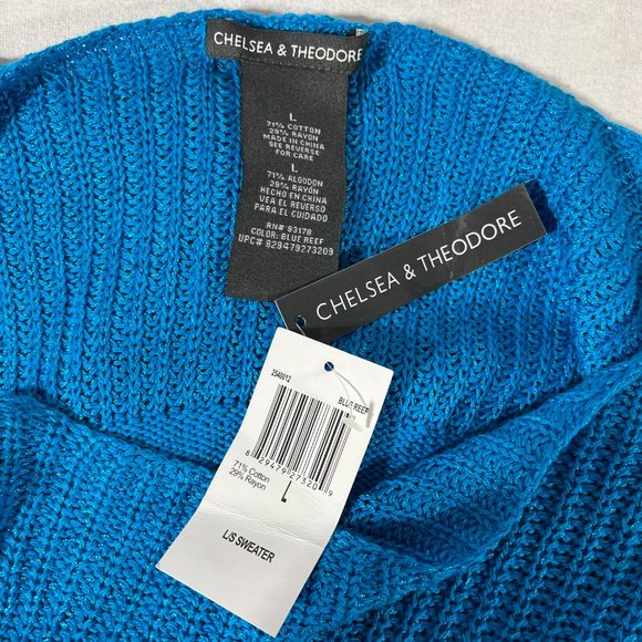 NWT Chelsea & Theodore Turquoise Long Sleeve Knit Sweater, Size Large - Picture 3 of 4